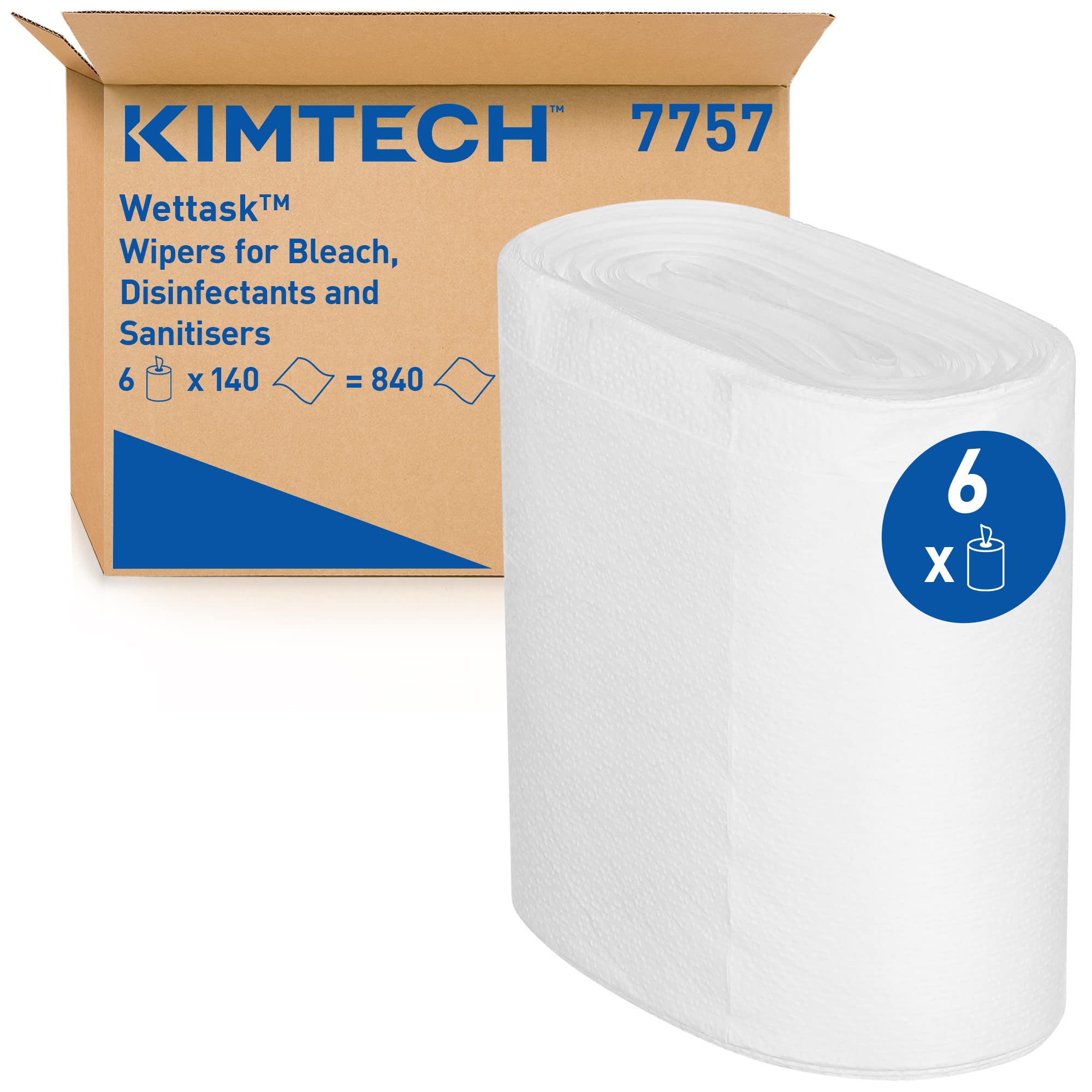 KIMTECH Industrielle Reinigungstücher für Lösungsmittel 7757 – 6 Rollen x 140 weiße Reinigungstücher (insg. 840)