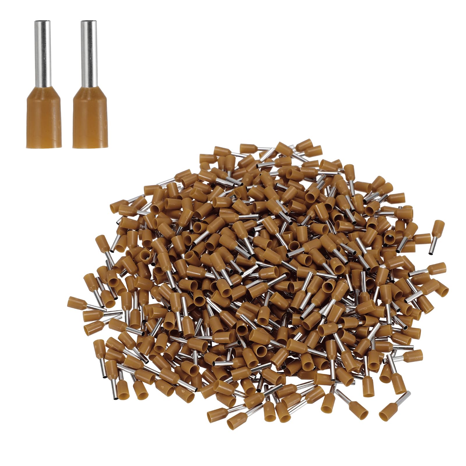 sourcing map 1000Pcs AWG16 Wire Ferrules Crimp Terminal, VE 15-08 Copper Insulated Ferrule Crimping Connectors Kit for Stranded Wire, Electric Power Industrial Control System(Brown)