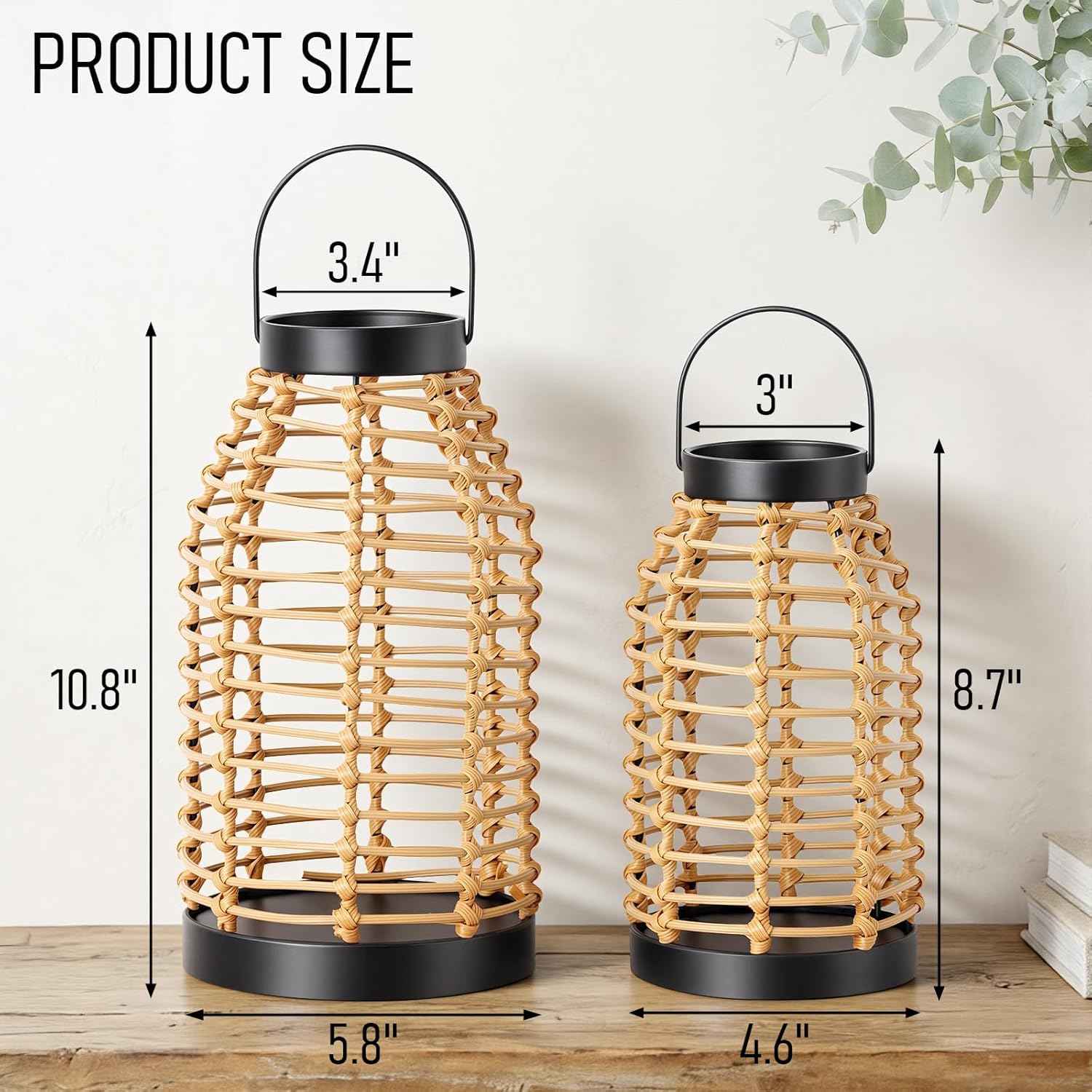 Rattan Lanterns Decorative Indoor 2p, Handmade Boho Candle Lantern, Waterproof Outdoor Decor, Suitable for Placement in The Living Room, Centerpieces for Table, Porch, Terrace, Lawns, Patio Decor