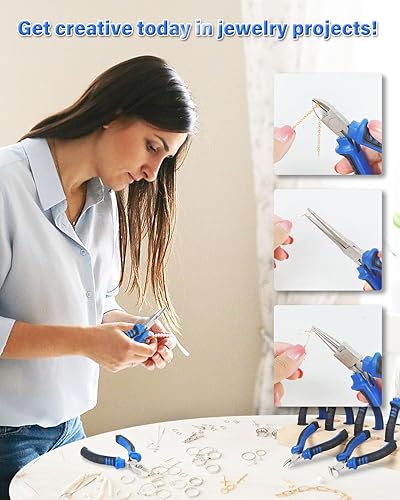 Miniatura 5 de Toolour Juego de alicates de joyería con soporte de madera, 8 alicates profesionales de alambre para abalorios, fabricante de joyas, manualidades,