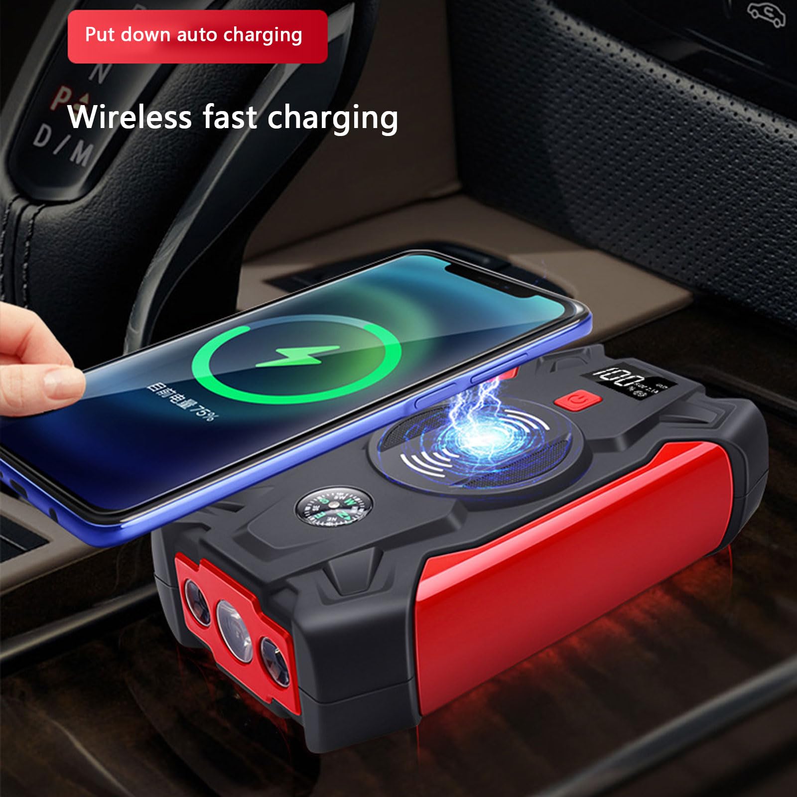 Avviamento Emergenza Auto Car Jump Starter con Caricabatterie Wireless 12V Portatile 39800mAh Power Bank Alimentatore Emergenza per Auto