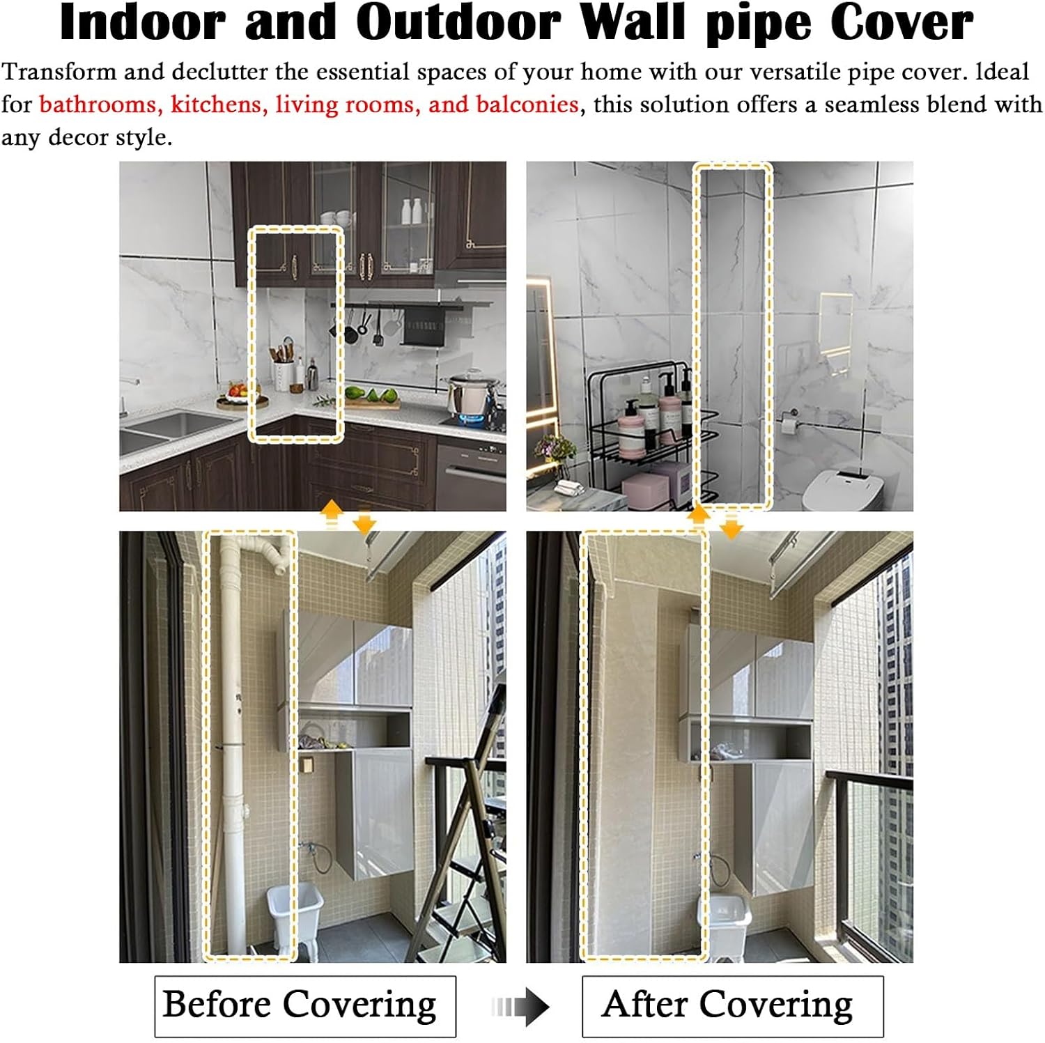 U Shape Pipework Concealer Box, Weatherproofing Pipe Coverings for Cooker Vent Plumbing/Kitchen Gas Lines, Wall Ducting Enclosure Hider for Decorative Ground Pipe(L X W 24 x 6in/60 X 15cm)