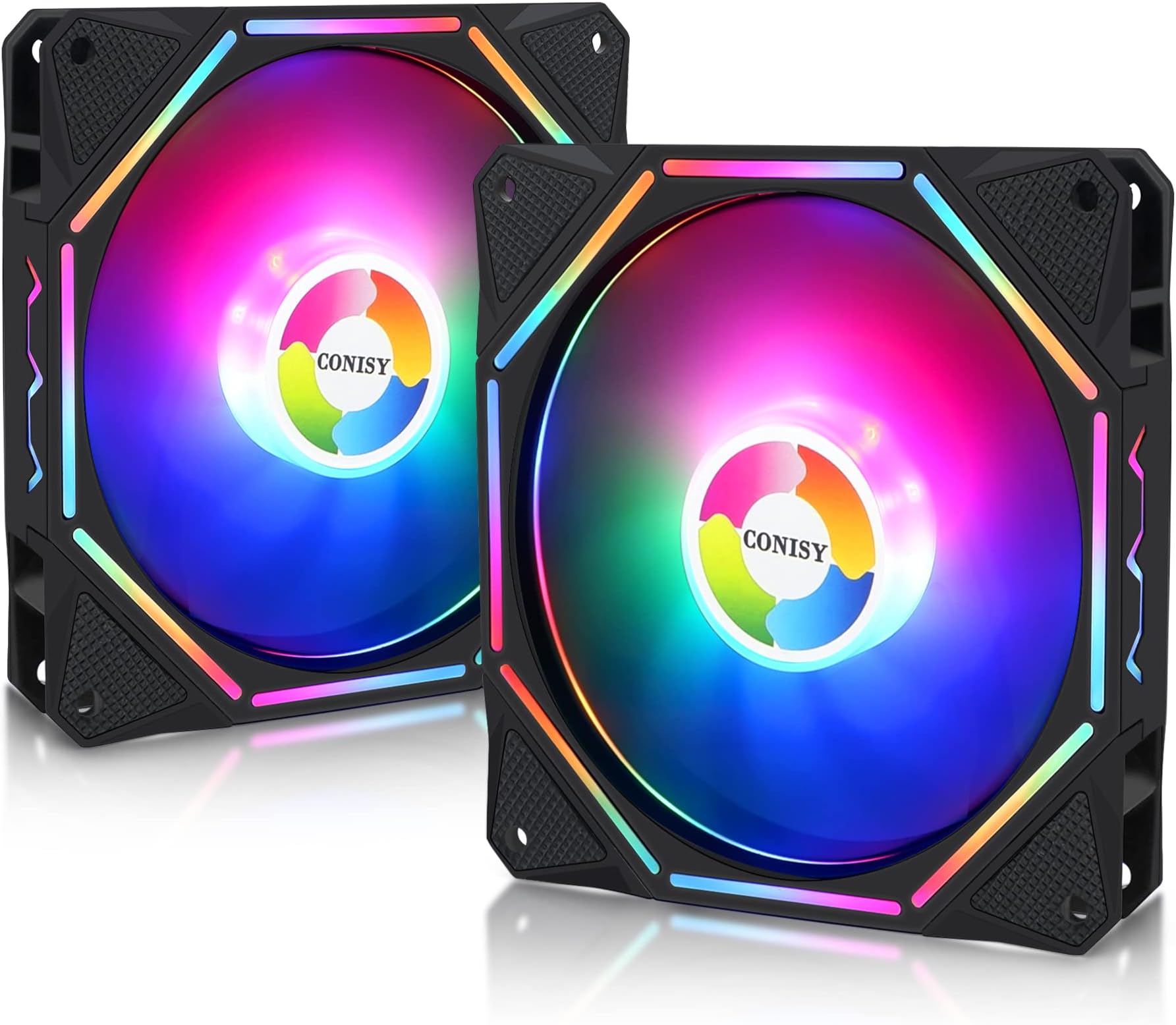 RGB LED Series 120mm Case Fan for Computer Case, Unique Ultra Quiet Long Life Gaming PC Cooling Fan - Colorful (2Pack)