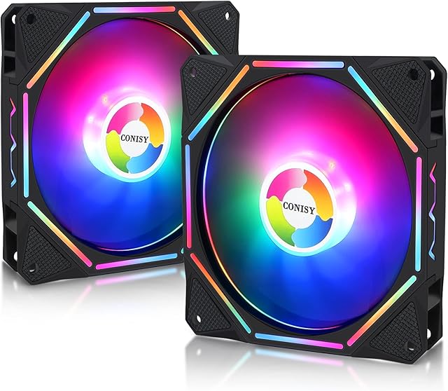 conisy 120mm PC Case Fan Ultra Quiet LED Desktop Computer Cooling Fans (Colorful)