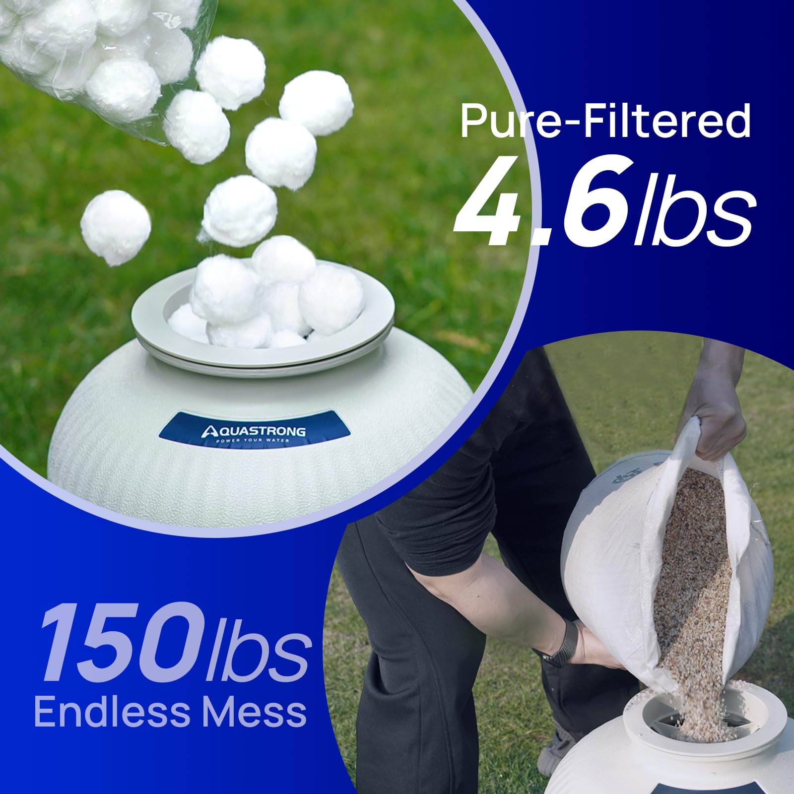 AQUASTRONG Sfere filtranti per Piscina per filtri a Sabbia, 2,1 kg, Palline filtranti riutilizzabili per Piscina (sostituisce 68 kg di Sabbia filtrante per Piscina)