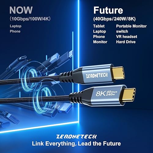 Miniatura 4 de Cable de monitor USB C a USB C de 40 Gbps de 3.3 pies, cable USB C 3.2 Gen 2 de transferencia de datos de alta velocidad, 8K a 60 Hz4K a 120 Hz,