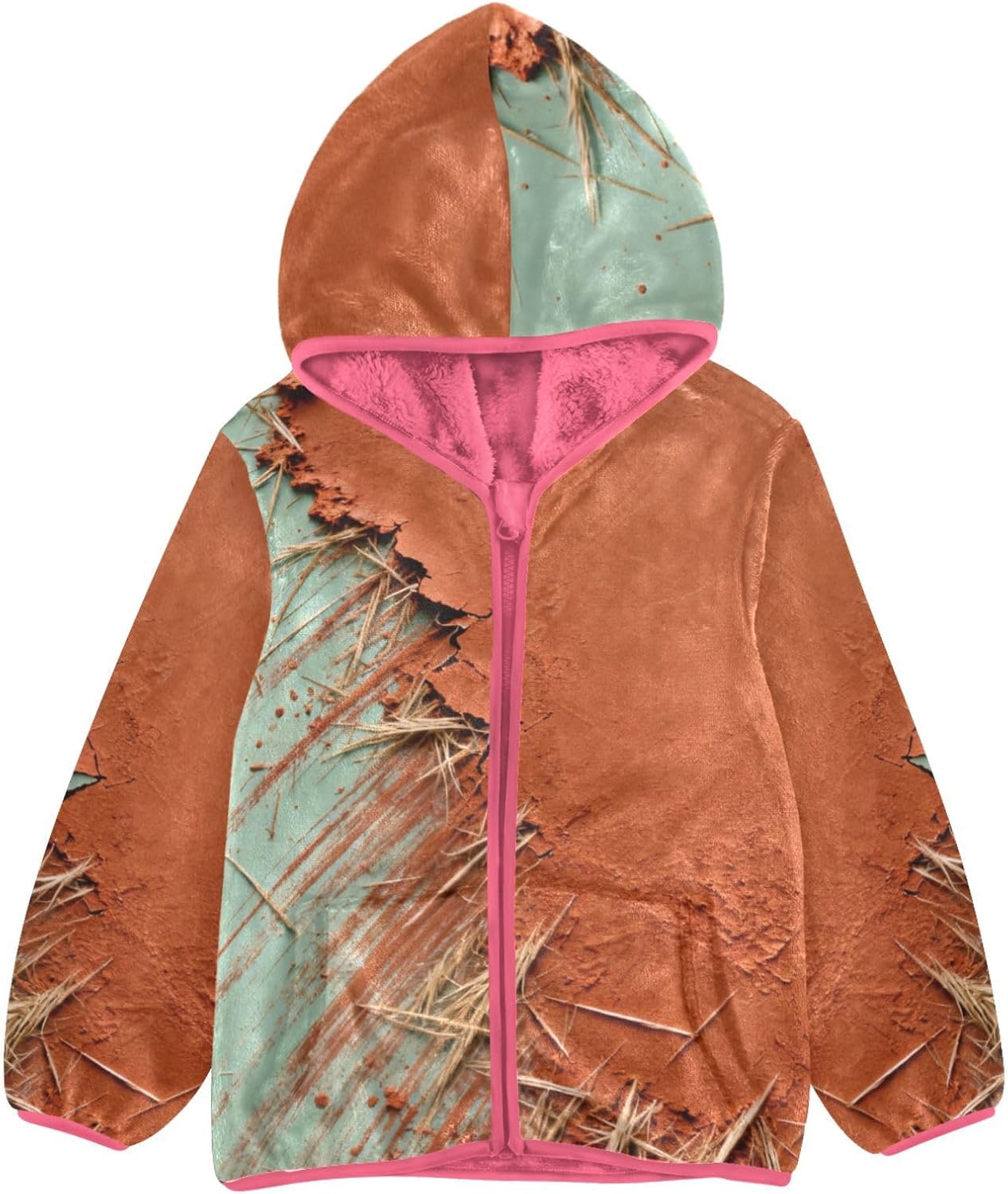 GuoChe Brown and Green Kid Fleece Jacket Plush Lined Baby Coat