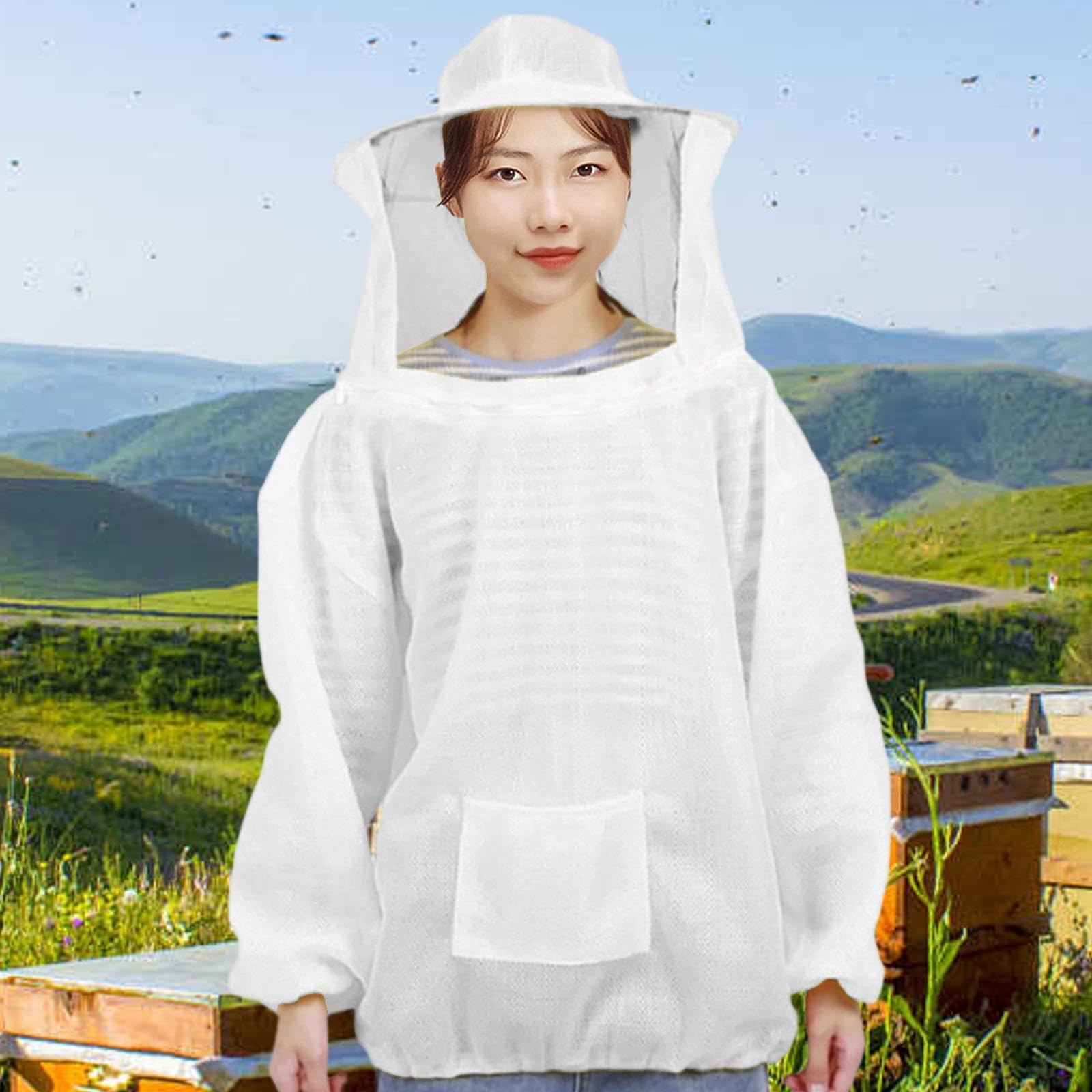 Tuta da Apicoltore Costume da Lavoro Giacca con Cappuccio Indumento Protettivo Integrato con Design Ventilato Adatta per Apicoltori Uomini, Bianco