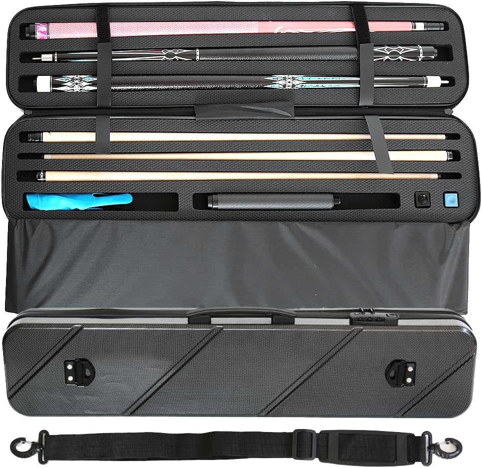 Hard PC 3X3 Pool Cue Case - Durable Shockproof Design, Holds 3 Cues,Portable with Adjustable Shoulder Strap, Ideal for Pool Enthusiasts and Professional Players