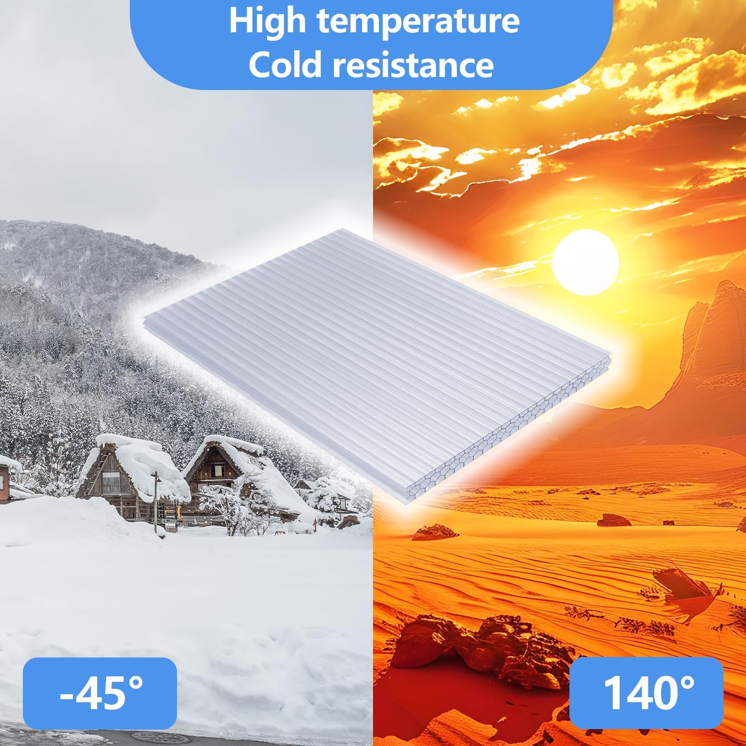 6 Pcs 4'x2'x0.32 Honeycomb Polycarbonate Panels: Heavy-Duty, Waterproof, UV Protected, Transparent, Durable Roofing for Sunrooms.