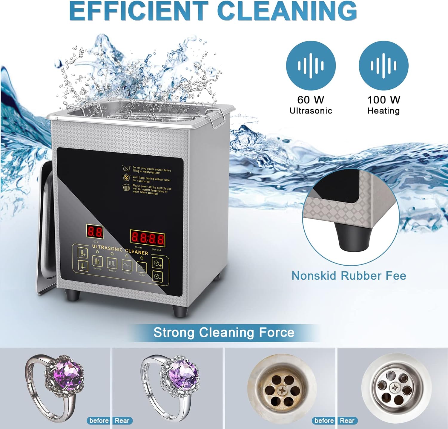 2L Ultrasonic Cleaner with Heater,Dual Frequency 28/40Khz Ultrasonic Parts Cleaner with Deags,60W Upgraded Ultrasonic Carburetor Cleaning Machine for Jewelry Watch Glasses,1-90min Adjustable Timer