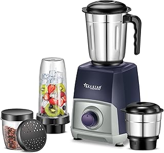 Skystar Navystrom Powerful 750W Mixer Grinder With 2 Nutri bullet Jars for Smoothie & Blending, Chutney Jar & Liquidizing Jar used as Wet Grinder & Blender (Blue & Grey) 1 Year Warranty