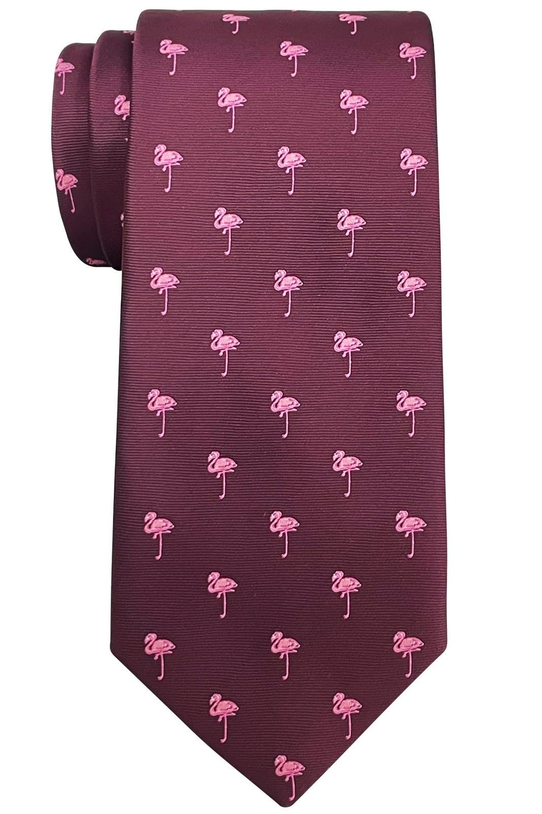 Retreez Men's Flamingo - Burgundy Animal Pattern Ties | Neckties For | Microfiber 3.15" Tie, One Size