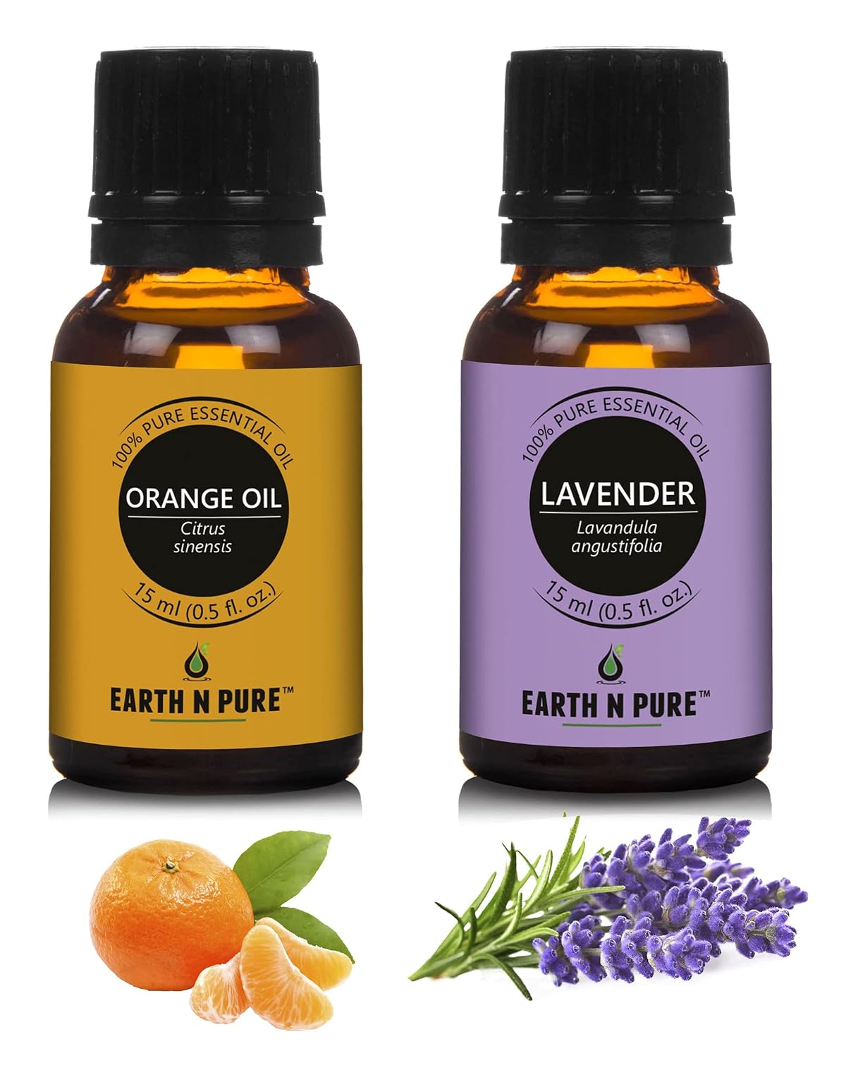 Earth N Pure Lavender & Orange Essential Oils | Pack of 2 (15 ml each) | 100%