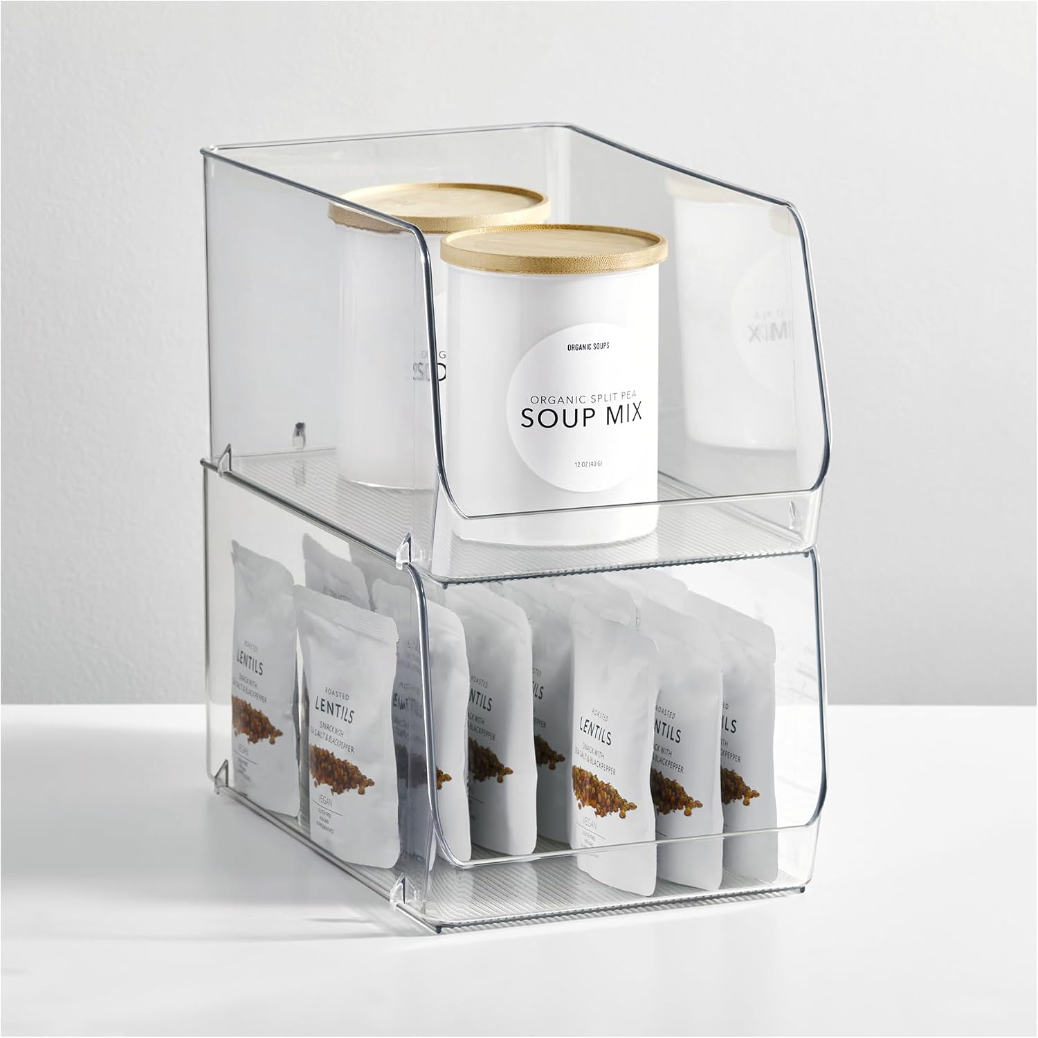 iDesign Clear Plastic Stackable Open Front Storage Bin, Easy Access Organizer for Pantry or Cabinet, 2-Pack
