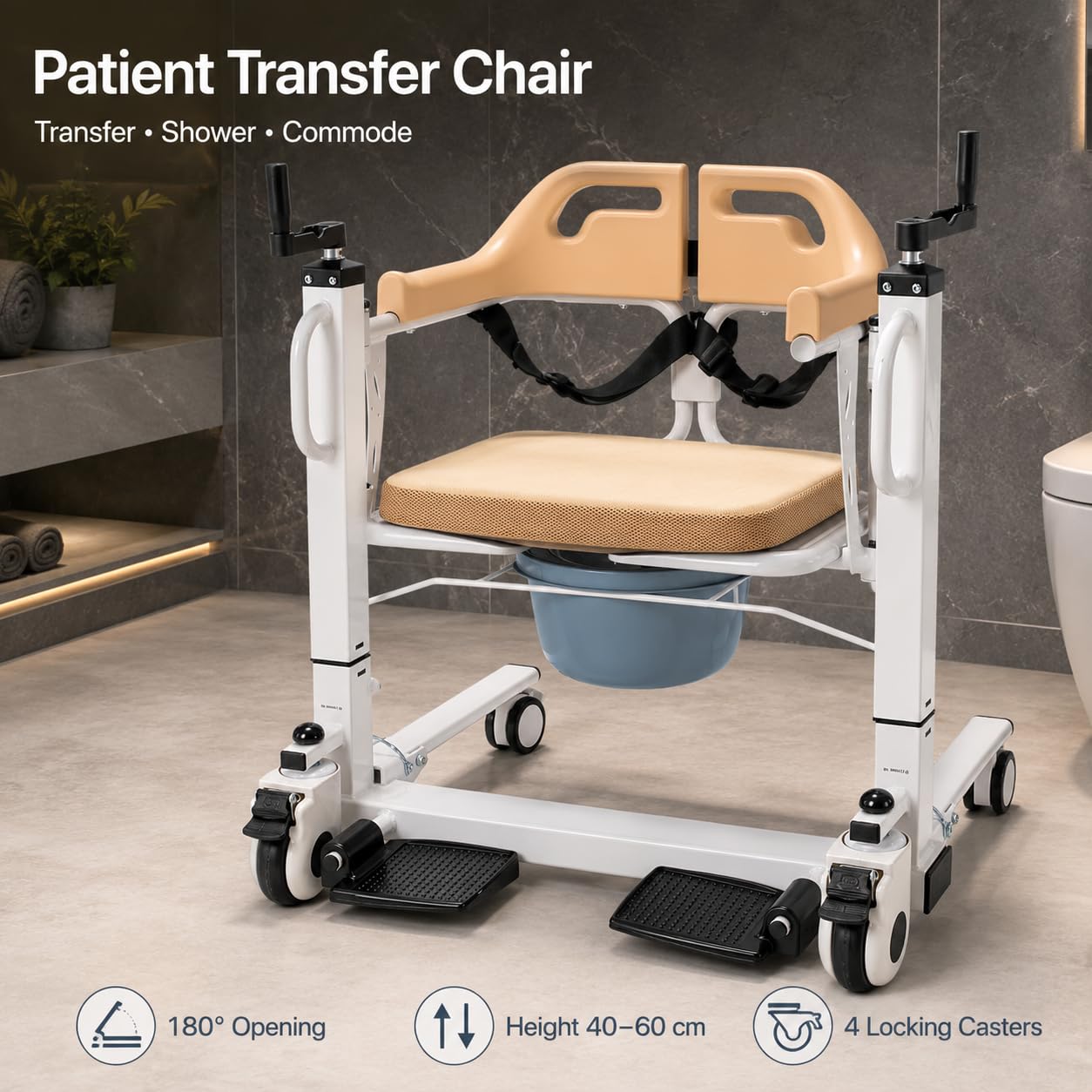 Silla de traslado para pacientes, silla de transferencia para pacientes, silla de transferencia para el hogar, elevador de pacientes, hogar de ancianos, hospital para transferencia, ducha, inodoro