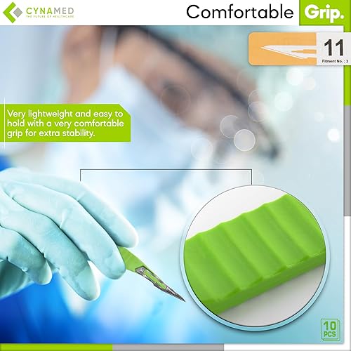 Vista 31 de Cynamed - Bisturí desechable con asas graduadas, cuchillas de acero inoxidable quirúrgico, estéril, bolsas fáciles de quitar (caja de 10), ideal