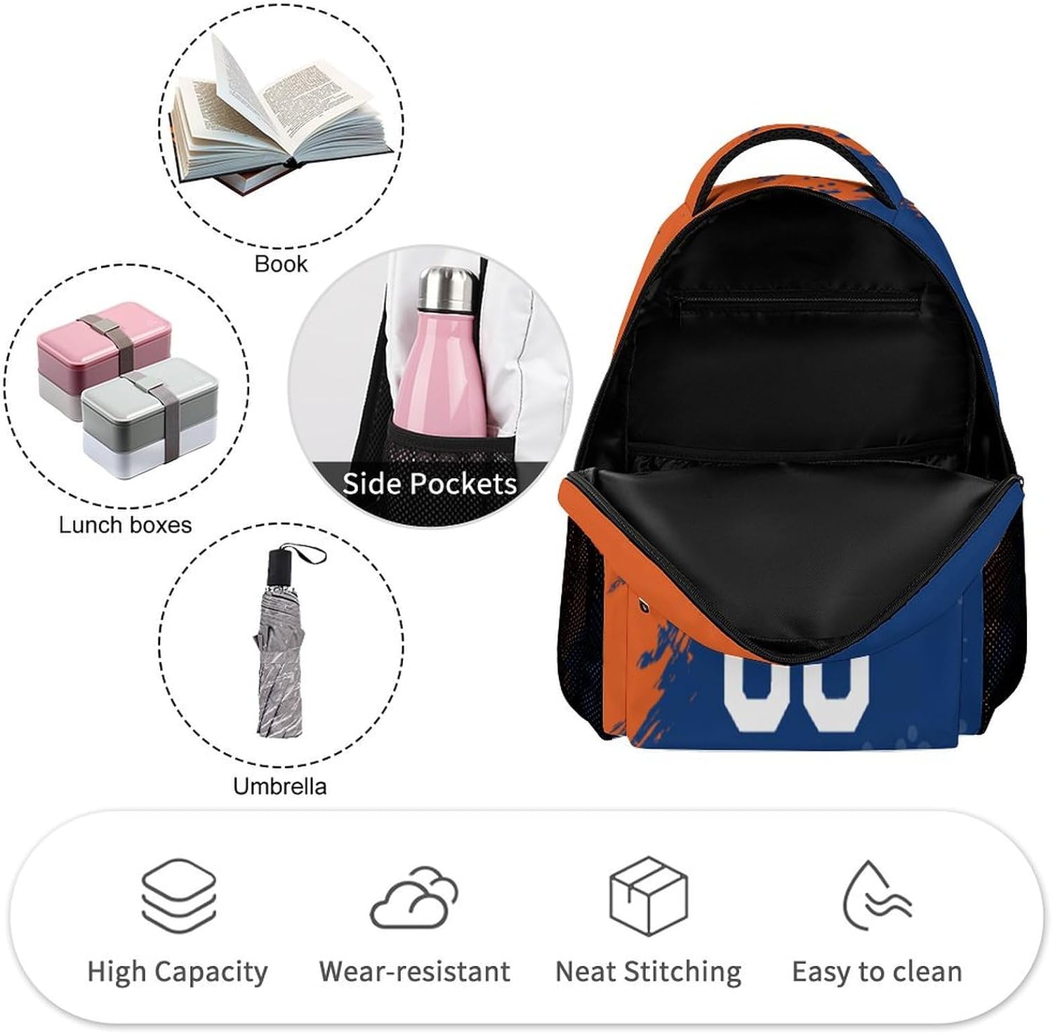 Custom School Backpack High Capacity Student Bag Baseball City Gifts for Kids Backpack Men Women, Add Name & Number