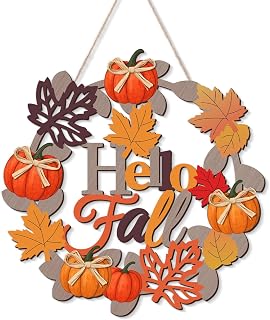 Hello Fall Wreaths Wooden Welcome Signs for Front Door Maple Leaf Door Signs Rustic Fall Door Hangers for Porch Home