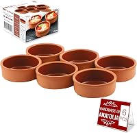 Hakan Hitit Handmade Clay Bowl Set of 6 - 4.5" Terracotta Oven-Safe Bowls, 8.5oz Glazed Inside for Yogurt, Mexican Dishes & Desserts