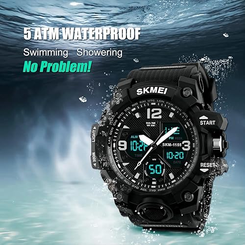 Miniatura 5 de Reloj deportivo analógico para hombre, reloj militar, cronómetro LED para exteriores, relojes electrónicos digitales, pantalla doble, impermeable,