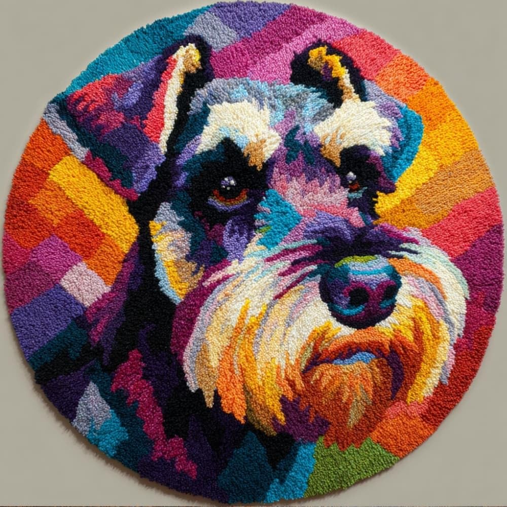 WallustrioaW Round Latch Hook Rug Kits Dog for Adults and Starter 50 * 50Cm