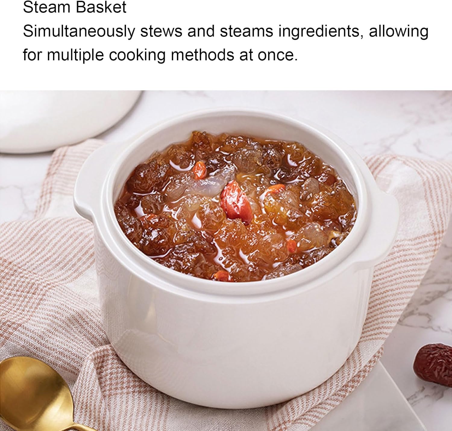 Electric Stew Cooker with Timer and Steam Basket, Ceramic Inner Pot Automatic Cooking Pot, Electric Stew Pot for Soup Porridge, Ideal for Home Use