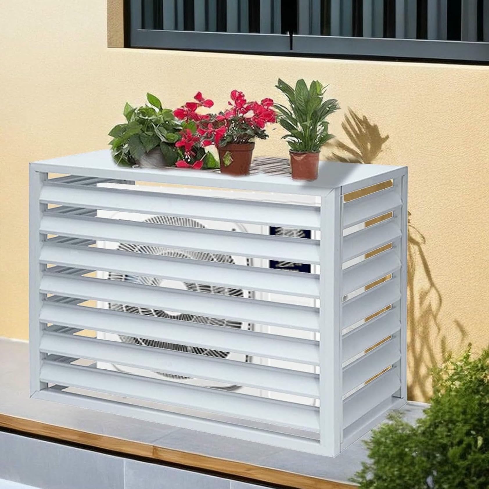 Ocultación decorativa de aluminio para aire acondicionado en terrazas y jardines