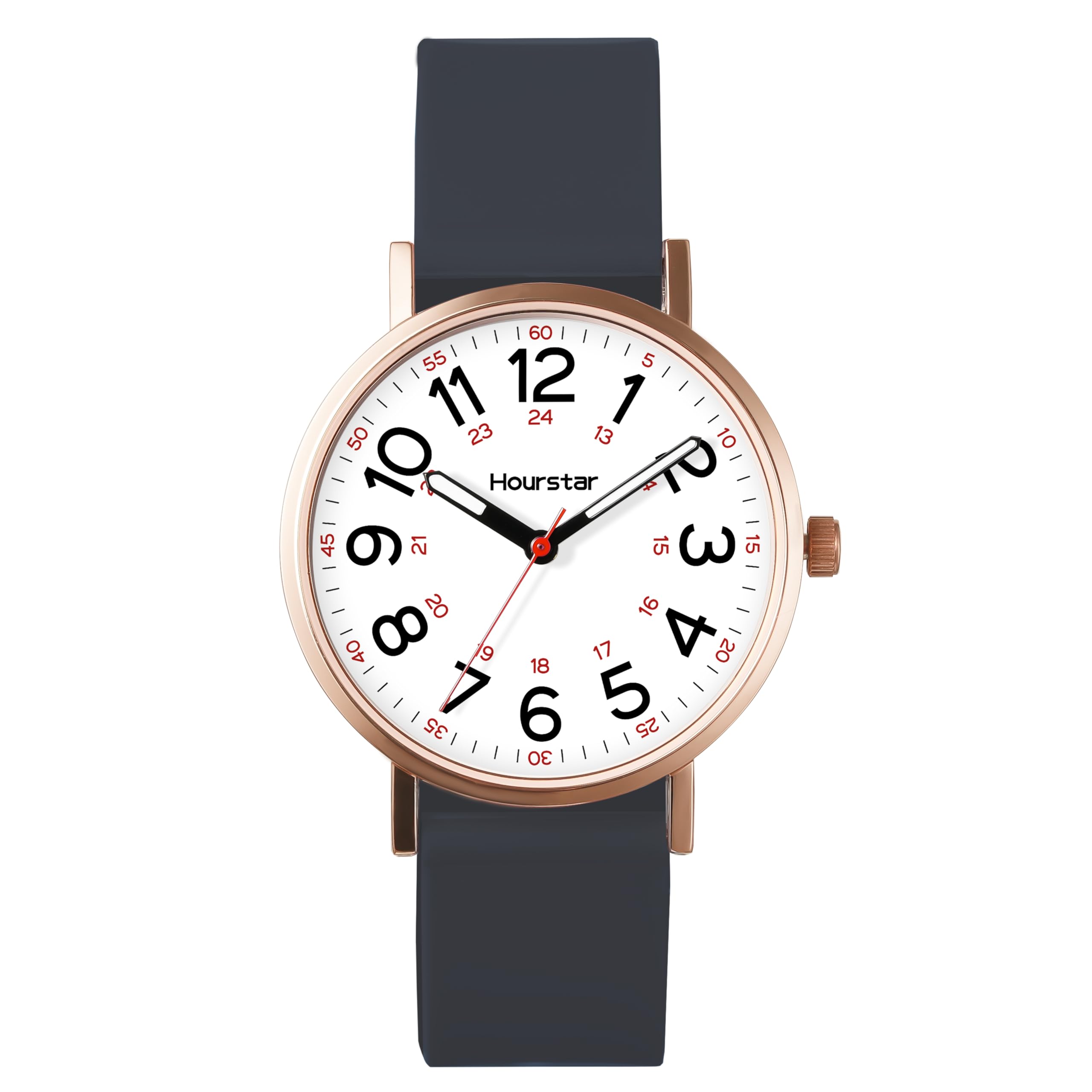 Damen Analog Krankenschwester Uhr mit Sekundenzeiger zum Stillen 12/24 Zeit Silikon Band Leicht Ablesen (Grau)