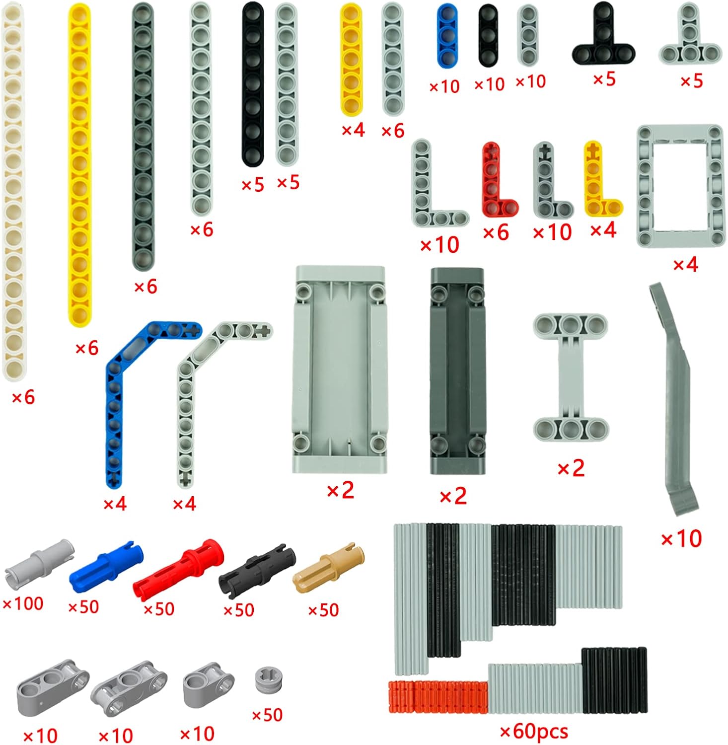 BroTex Technical Parts Pieces Sets Liftarm Beams Bricks Bulk Axles Pins Panels Frame Beams Connectors, 580 Pieces Compatible with Technic-Block MOC Buildings Toys for Boys Adults Kids Age 6+