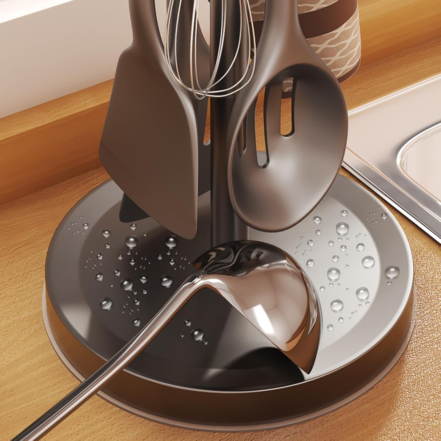 Utensil Organizer Stand - 400g Countertop Storage Rack, No Punch Double Purpose Rotating Flatware Holder, Large Capacity Steel Organizer | Tableware Convenient and Space Saving
