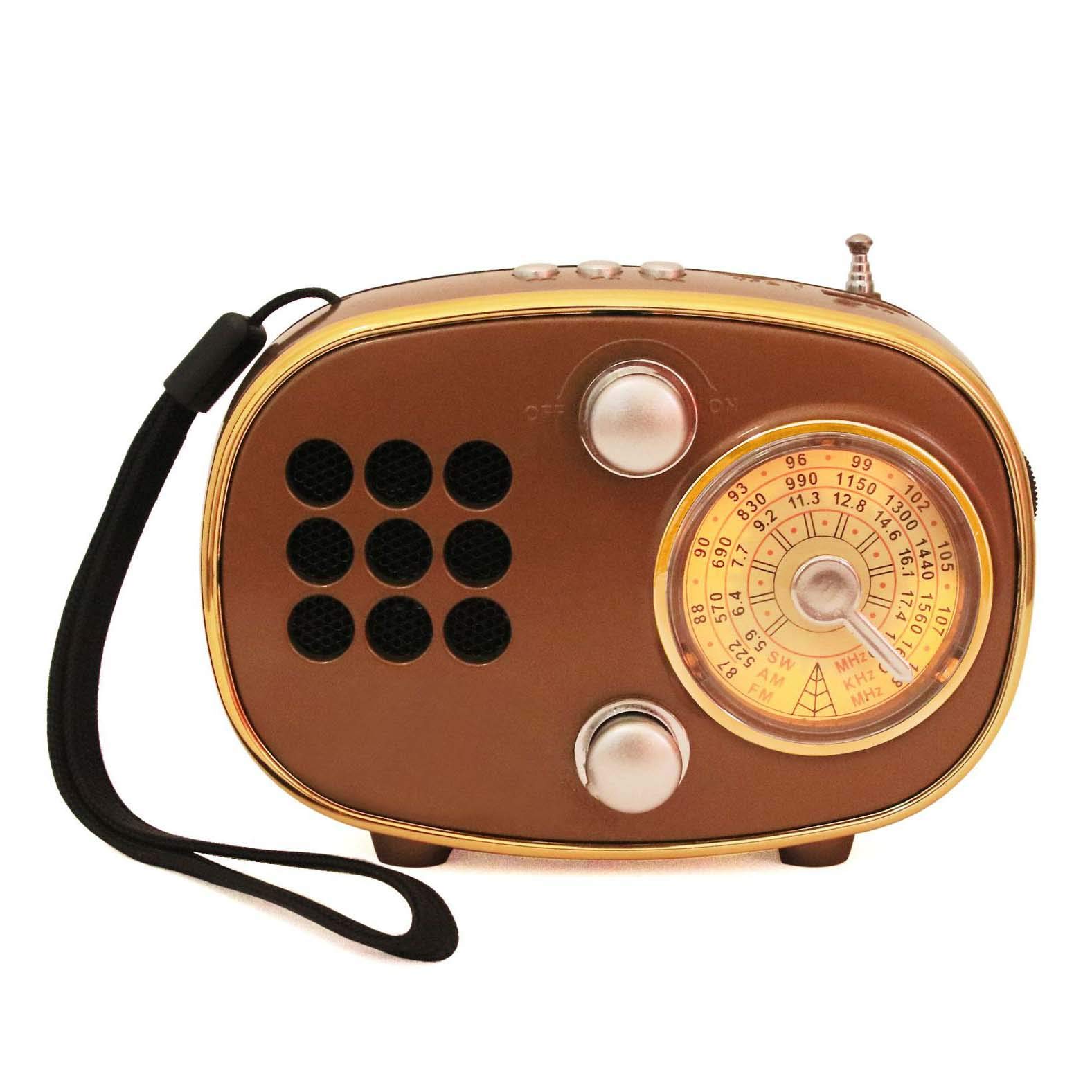Radio FM/Am/sw Portátil Pequeña, Radio Portátil Radio de Bolsillo con Micrófono, Sonido Estéreo Potente TF Reproductor USB,Marrón