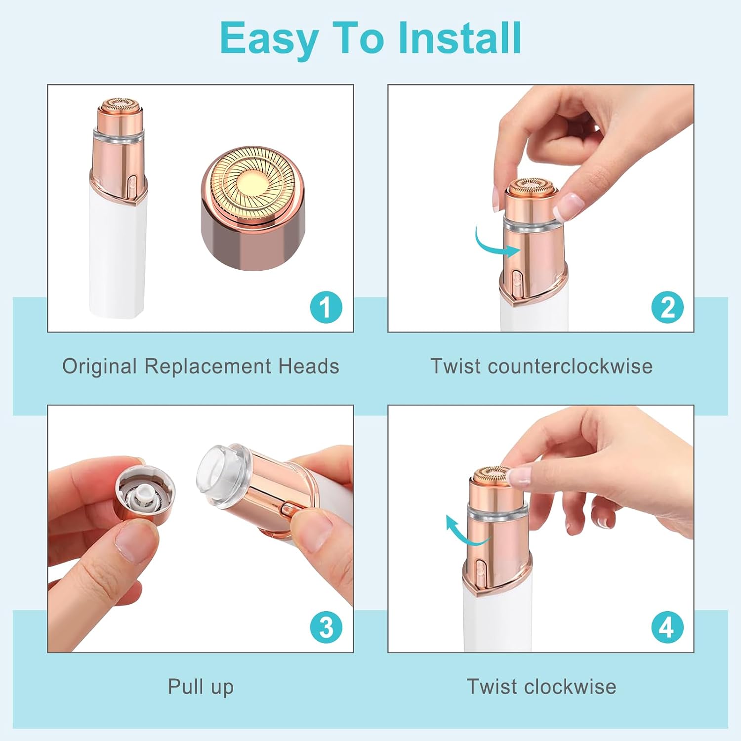Replacement Heads Generation 3 New for Finishing Touch Flawless Facial Hair Remover, Ring Light Design, 18k Rose Gold, Pack of 6