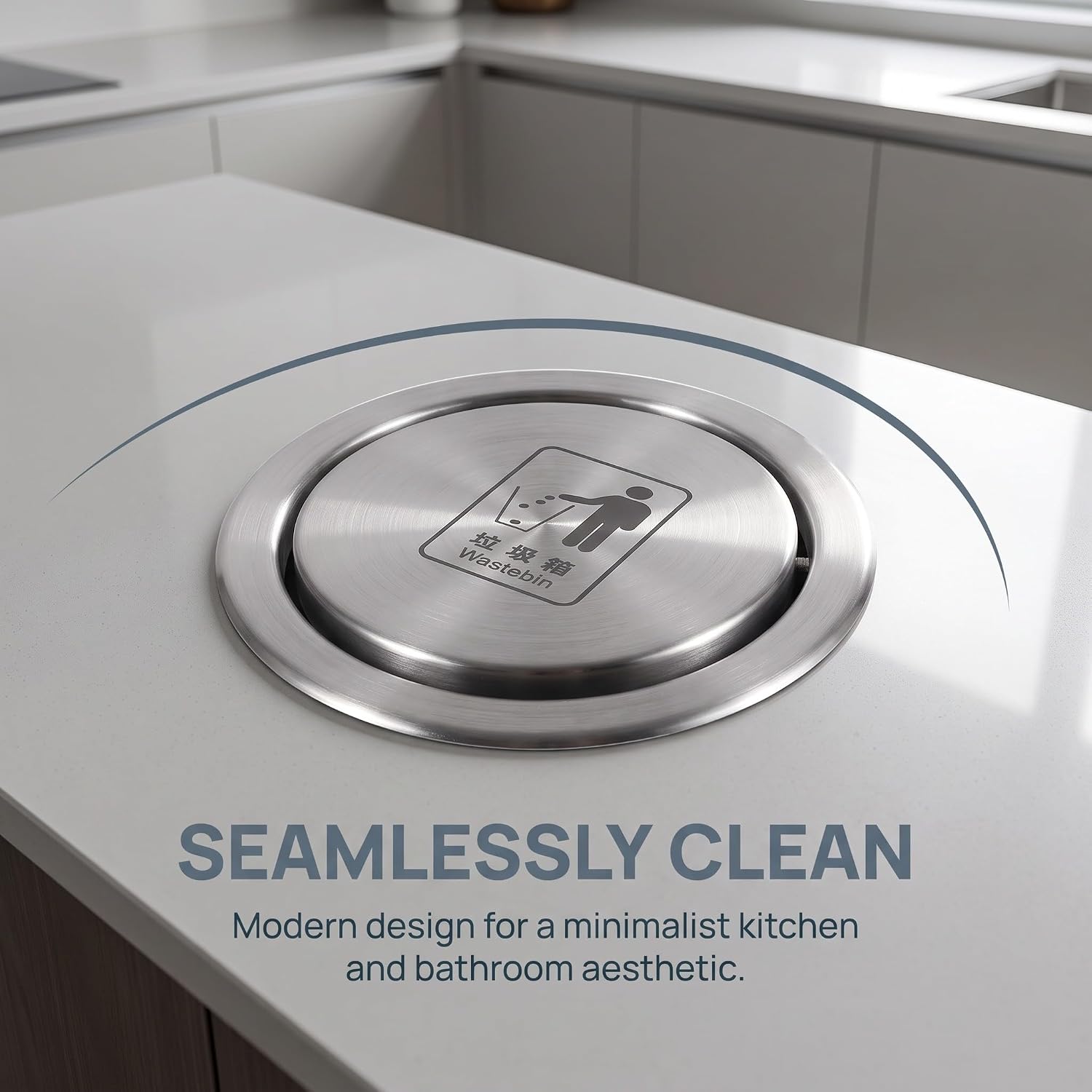 Toddmomy Recessed Countertop Trash Can Lid, Stainless Steel Built-in Flap Cover for Kitchen & Bathroom, 6.77 Inch Embedded Countertop Trash Chute Round Cover