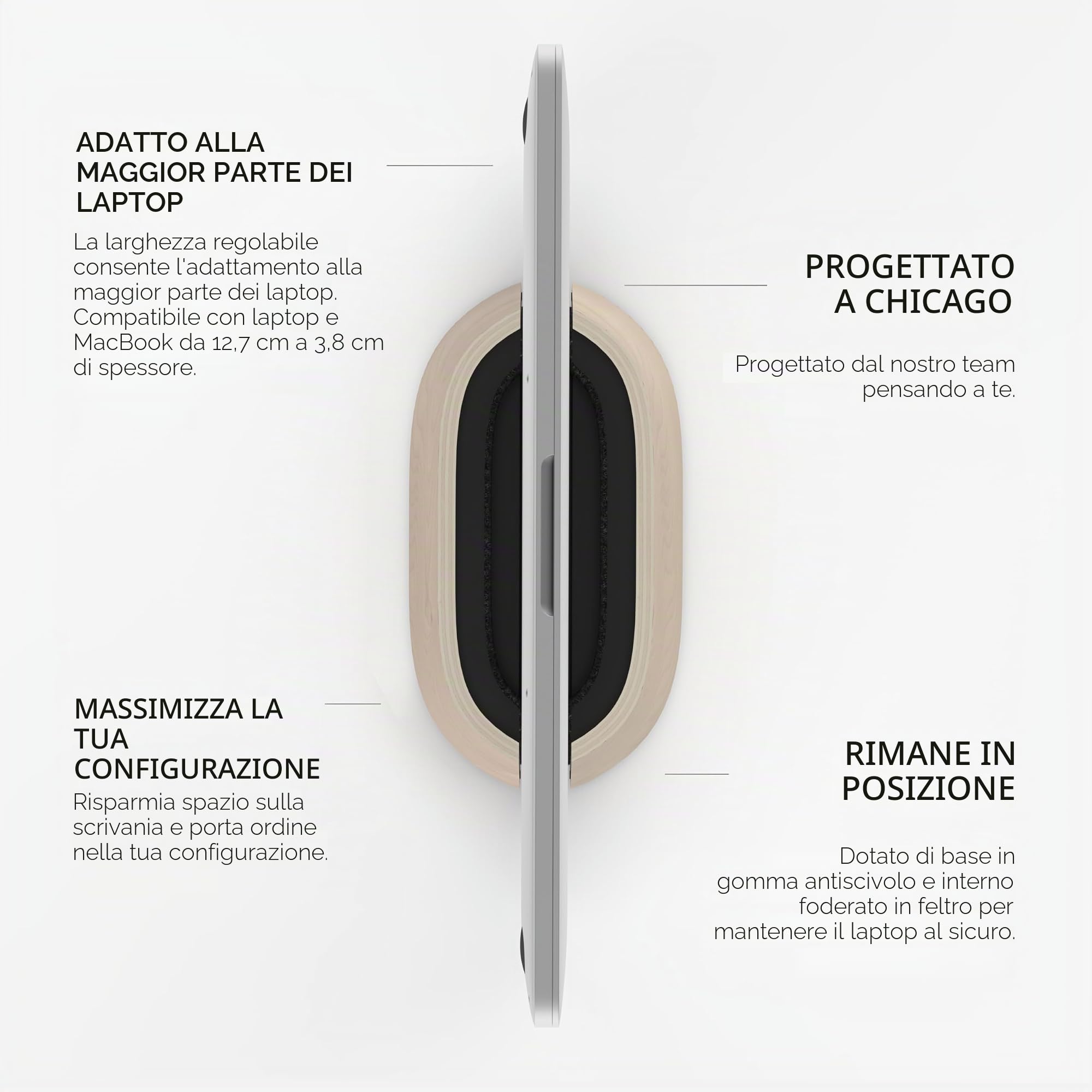 HumanCentric Supporto verticale per computer portatile, Supporto regolabile e Dock, supporto verticale per computer portatile per MacBook Pro e altri da 0,5" a 1,5" scrivania in legno di noce nero