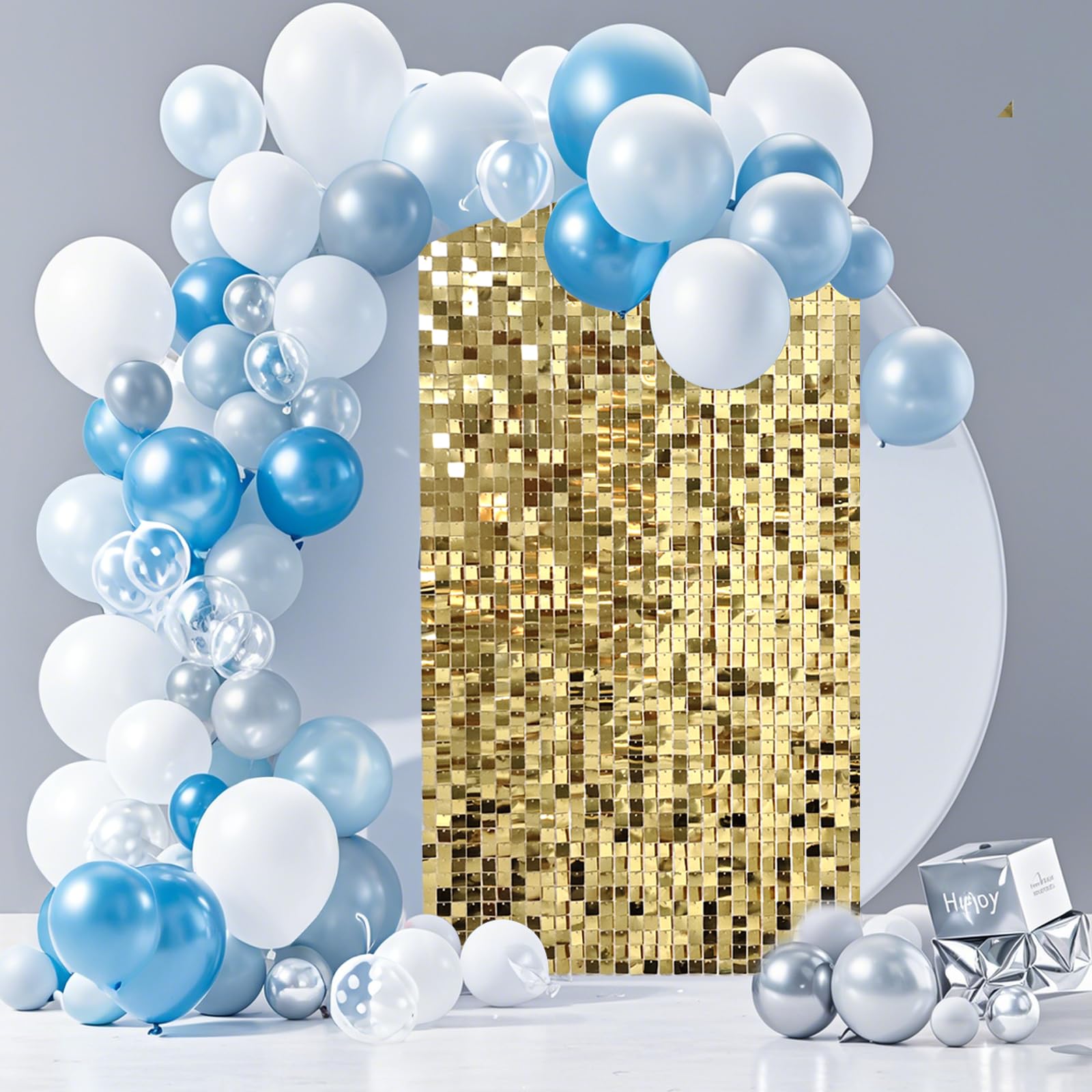 Light Gold Shimmer Wall Backdrop for Birthday Party Decoration - 12 Pcs Square Sequin Panels