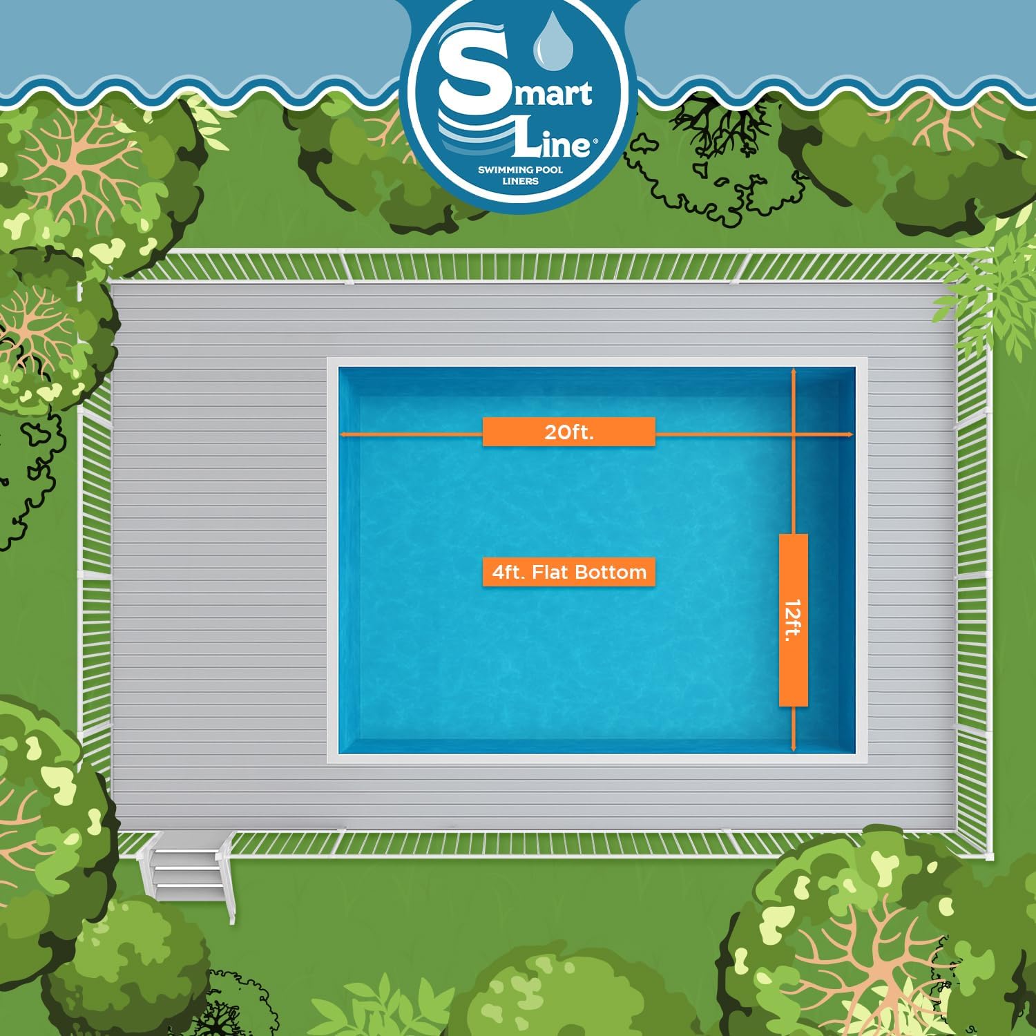 Smartline 12 ft x 20 ft Rectangle Swimming Pool Liner | Mystri Gold | Beaded Style | 4 Foot Flat Bottom | 20 Gauge Heavy Duty Virgin Vinyl | Designed for Kayak Swimming Pools