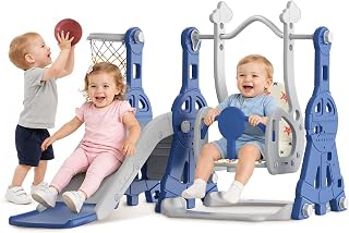 BIERUM 4-in-1 Toddler Slide Swing Set for Kids 1-2, Indoor/Outdoor