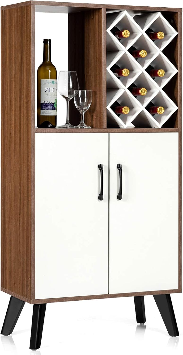 Giantex Buffet Sideboard, Free Standing Wine 8 Bottles Wood Wine Rack