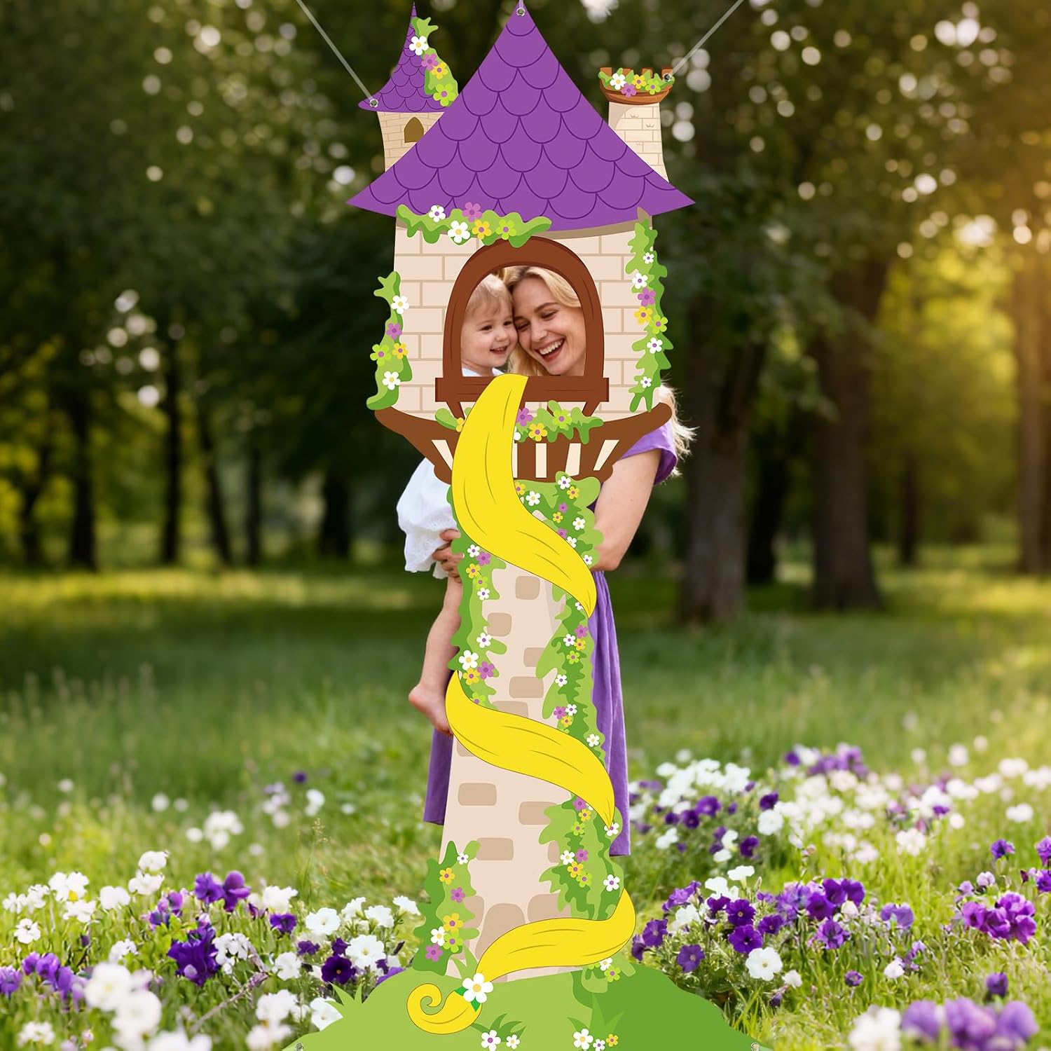 Princess's Tower Photo Booth Props Princess Birthday Party Supplies Magical Fairytale Tower Princess Birthday Backdrop Background Banner for Cartoon Princess's Towers Party Supplies 36×77In