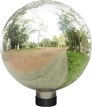 VCUTEKA Gazing Ball, Glass Mirror Polished Hollow Ball Reflective Garden Sphere, Gazing Globe for Home Garden Lawn Outdoor Ornament Yard Decorative, 10-Inch, Silvery