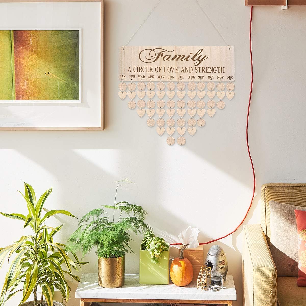 Birthday Calendar Wall Hanging Family Birthday Plaque with Tags Wooden Reminder Calendar Plaque Sign Board Christmas Gift for Elderly Mom Grandma Mother Parents Family Celeration Home Decor image 2