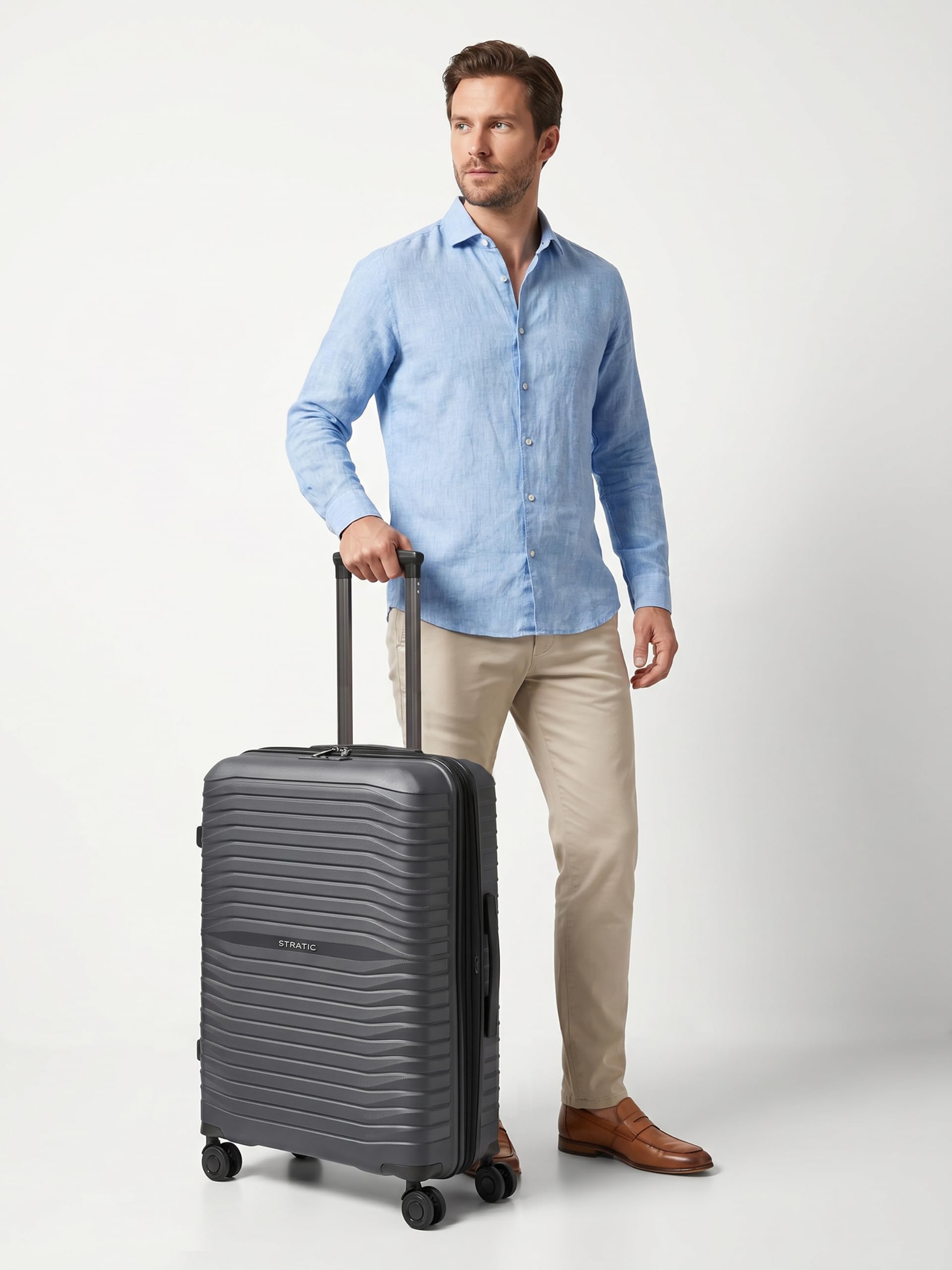 Stratic Check-in Koffer für Damen und Herren | mittelgroßer Trolley 44 x 27 x 66 cm aus hochwertigem, leichtem Polypropylen Material | Erweiterbar & Teleskopgriff| Shine Serie