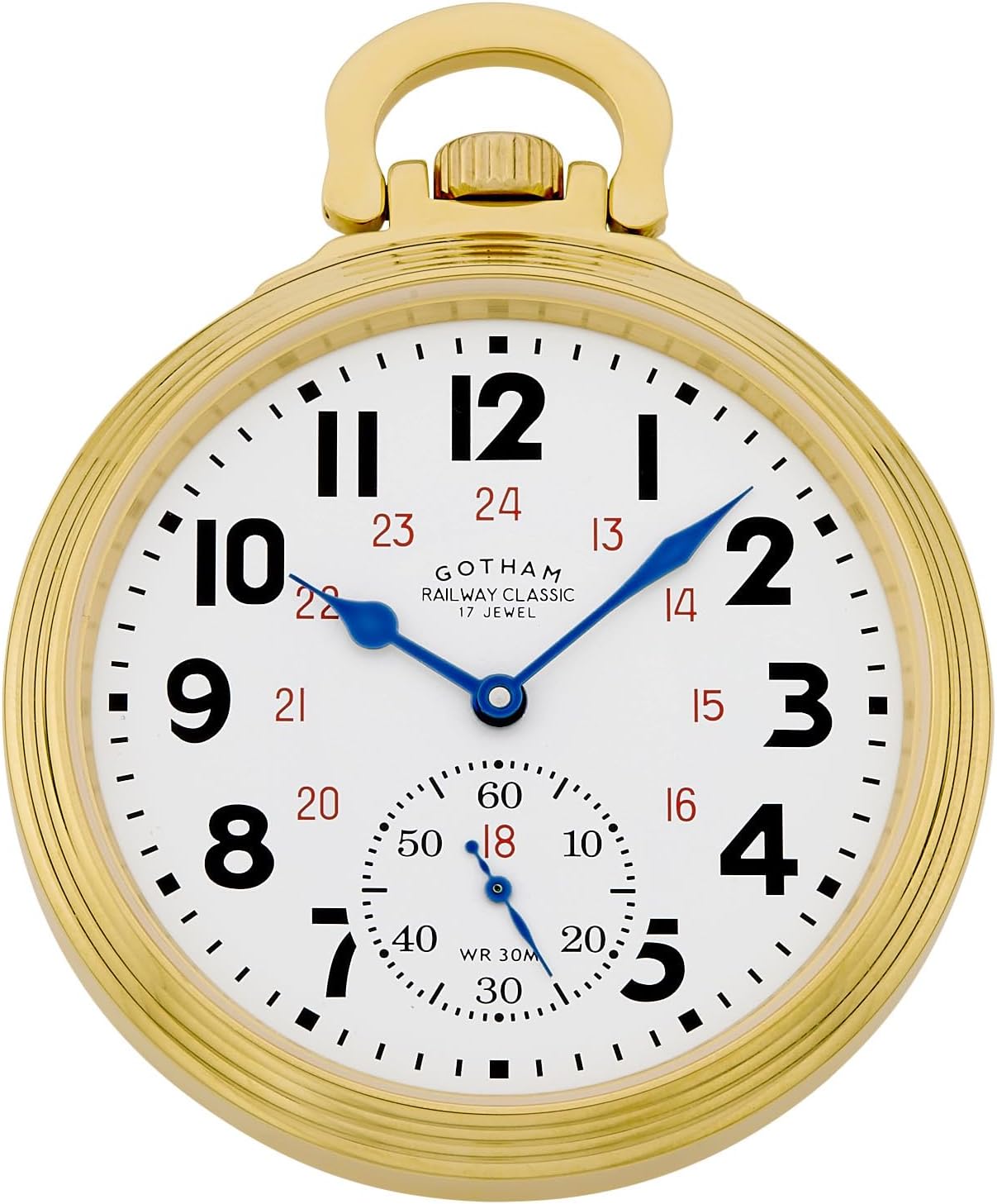 Gotham Men's Gold Plated Stainless Steel Mechanical Hand Wind Railway Classic Nostalgia Series Pocket Watch # GWC14116G