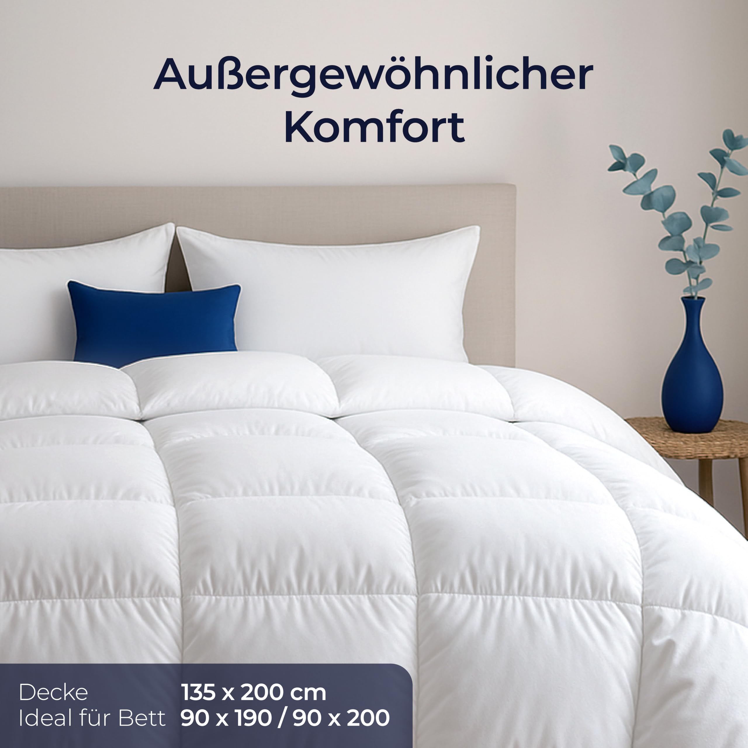 Dreamzie Daunendecke 135x200 Daunen Bettdecke - Bauschige Ganzjahresdecke 450gsm - Komfort Bettdecke 135x200 cm - Bettdecken Daunen & Federn - Zertifiziert für Tierwohl