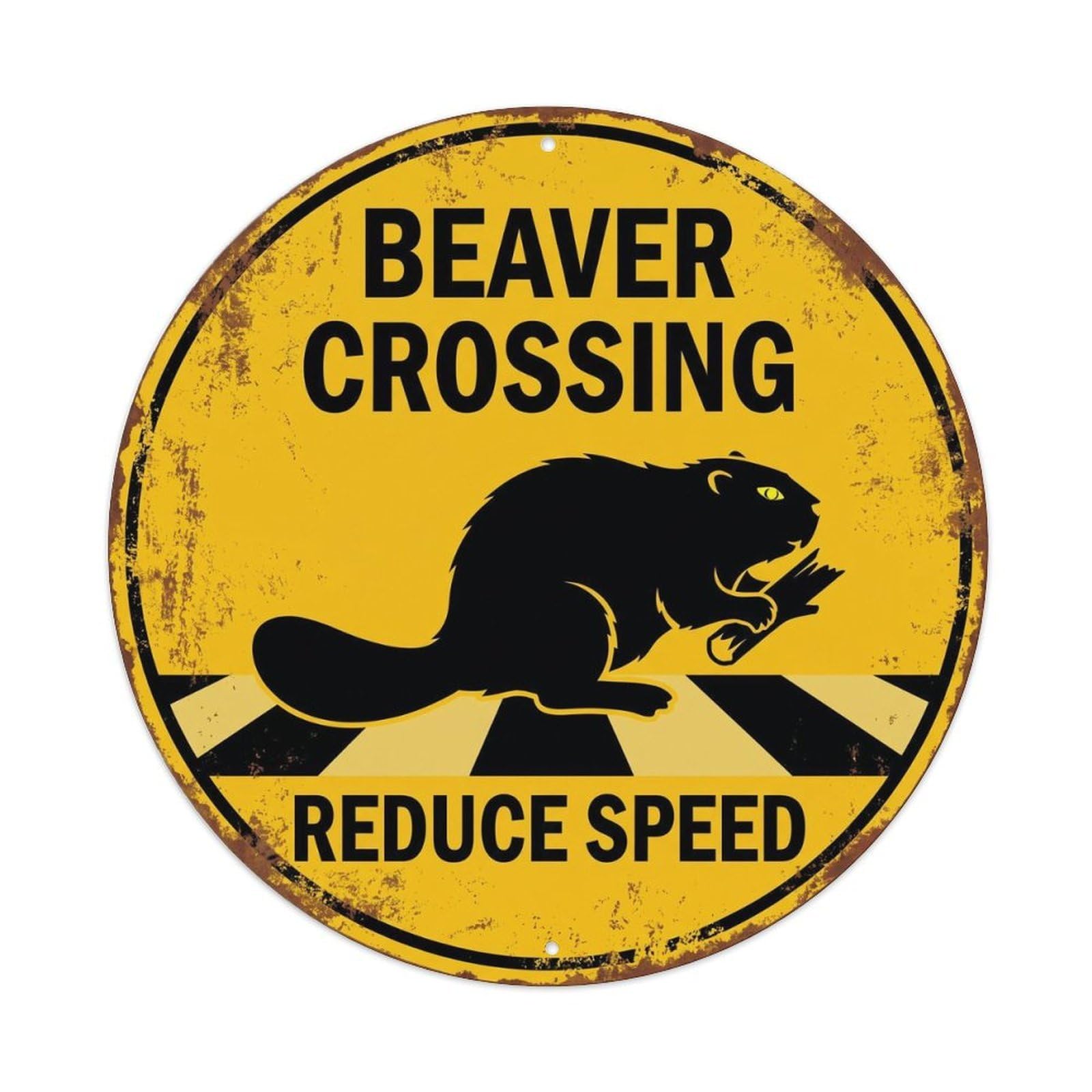 Beaver Crossing Reduce Speed Nostalgic Metal Tin Sign