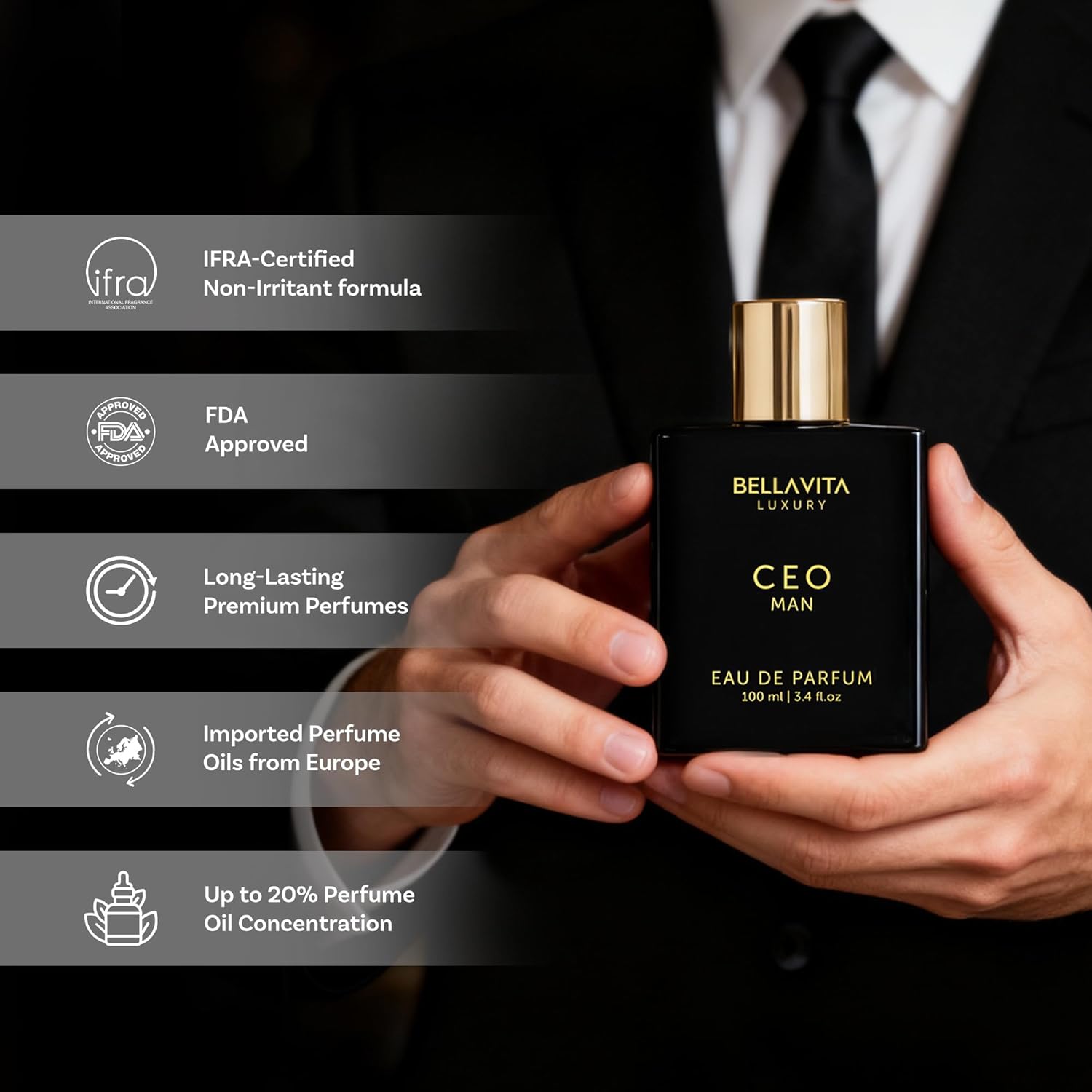 BellaVita Luxury CEO Man Perfume for Men (3.38 fl.oz) | Long-Lasting Men's Perfume with Lemon, Lavender, Tonka Vetiver & Moss Fragrance for Man - Image 7