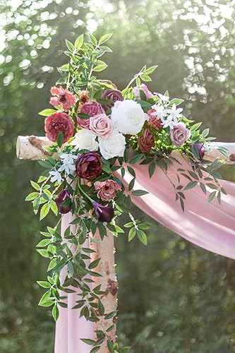 Miniatura 4 de Ling's Moment Rosa artificial Banksiae Vine, 7 piezas de arbustos colgantes de hojas de rosas sintéticas vegetación para centros de mesa de arco de