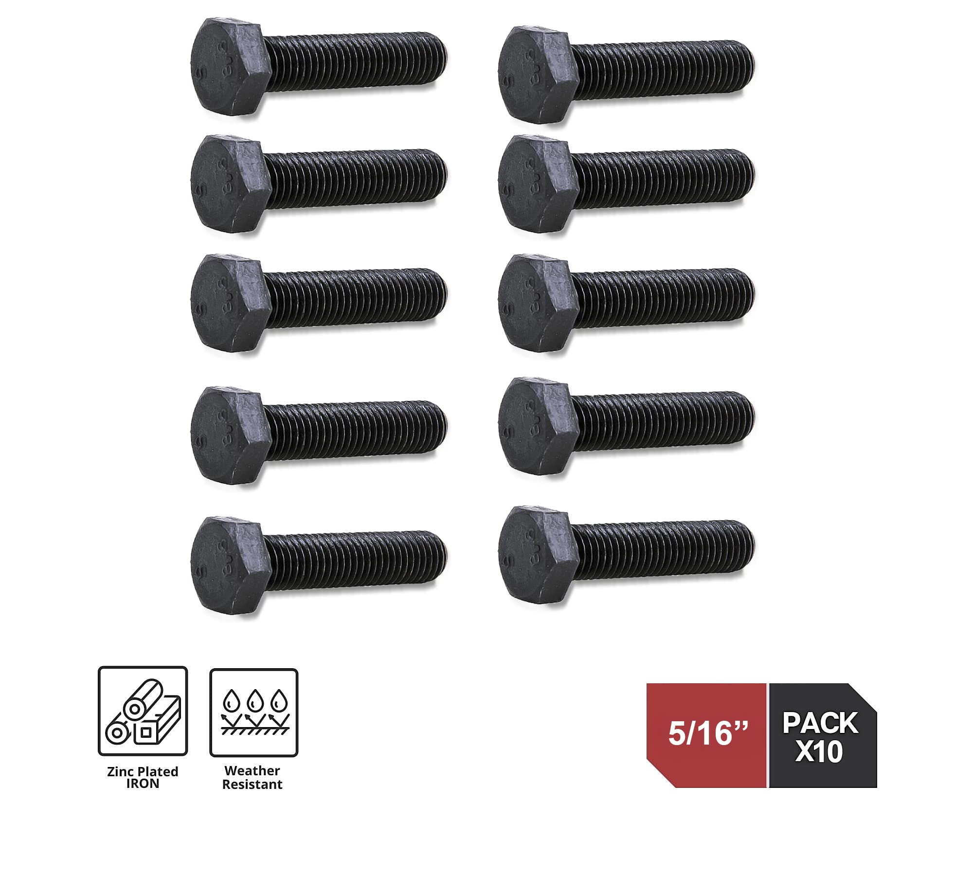 DOJA Industrial | Vite Testa Esagonale | 5/16" - 40 mm | 10 Pezzi | Viti con Filettatura Whitworth per Fissaggio su Metallo e Legno | Set Fai da Te Ferramenta per Uso Casalingo e Professionale
