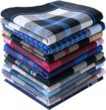 Assorted Mens Handkerchief Plaid 100% Cotton Handkerchiefs Soft Hankies